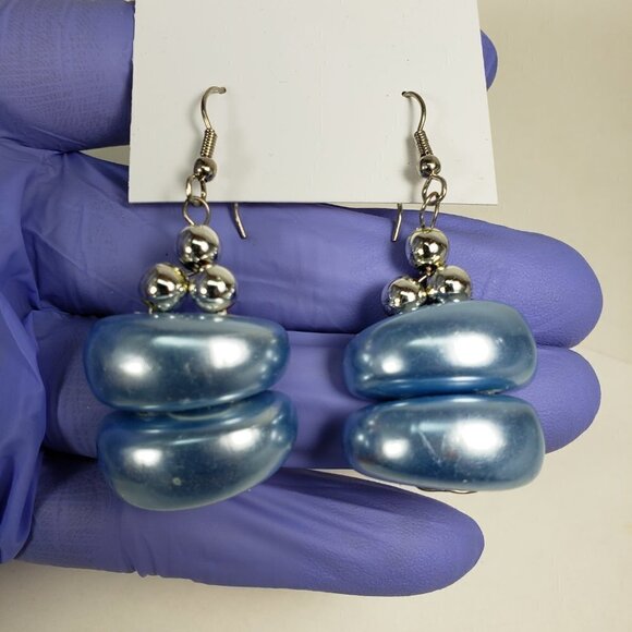 Women's Stylish Silver tone & Blue Beaded Design Drop Dangle Earrings - 2-inch - Picture 3 of 6